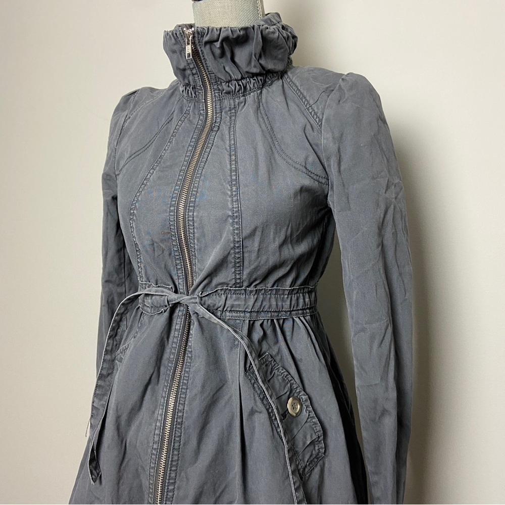 Grey Utility Jacket. Belted Waist Fall Spring Casual Coat. Size Small